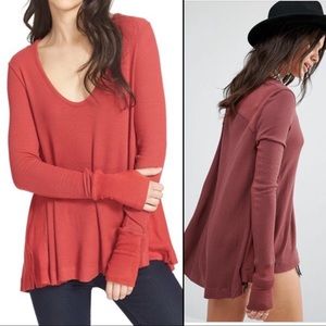 FREE PEOPLE Red Hi-Low Malibu Thermal Top